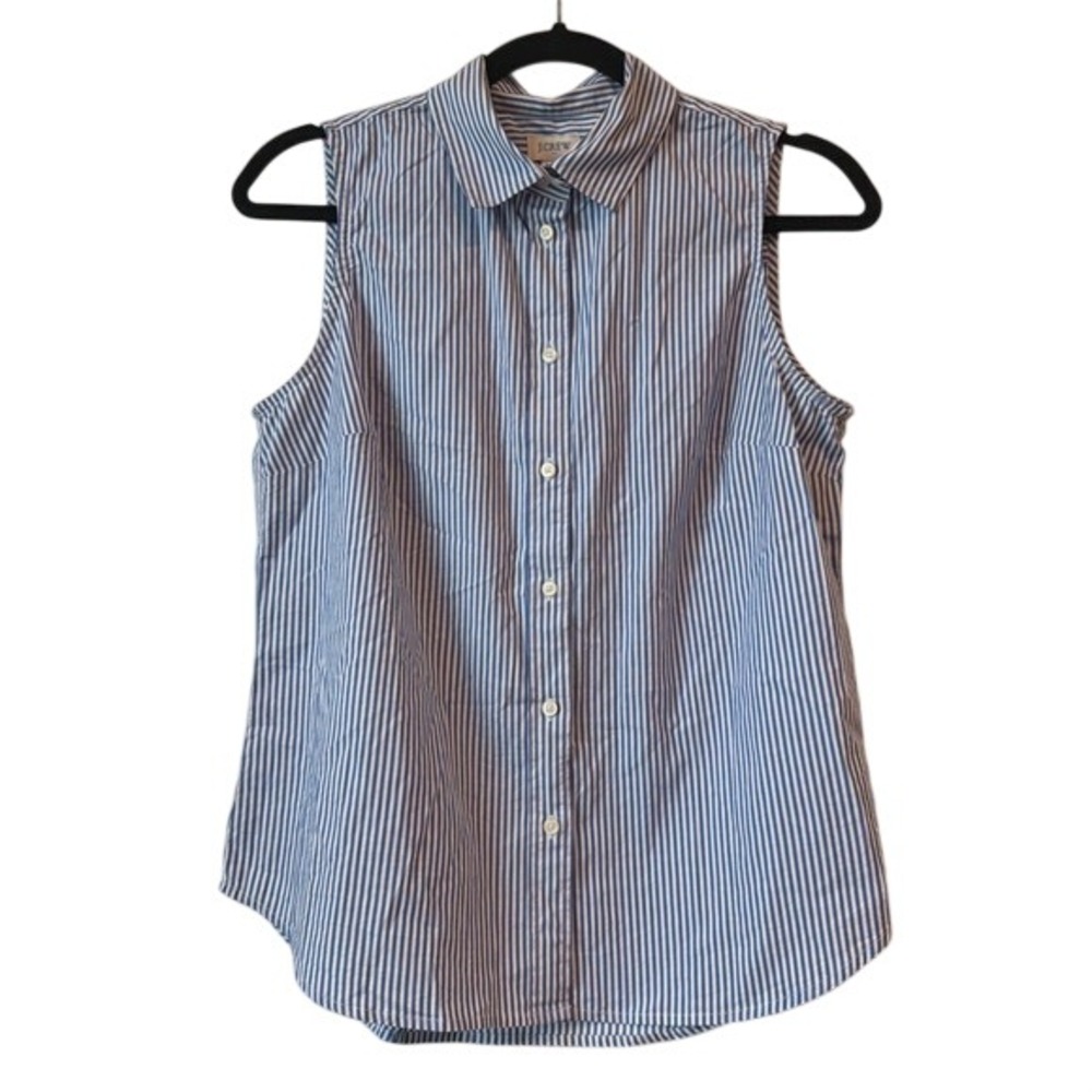 J.Crew Factory Sleeveless Signature Fit Shirt Banker Stripe Blue White Small
